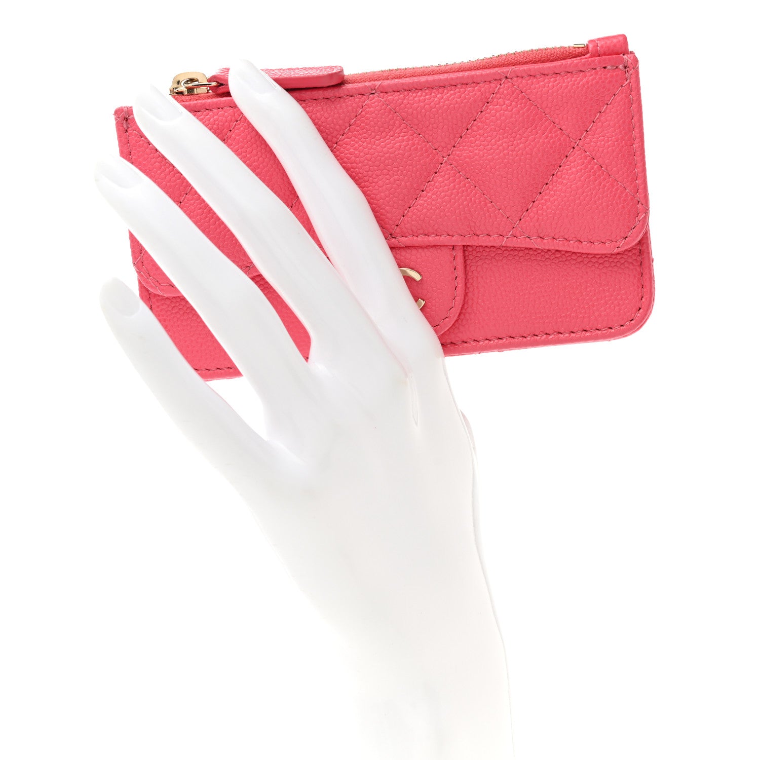 Chanel Caviar Quilted Flap Zip Card Holder Dark Pink 2 of 7