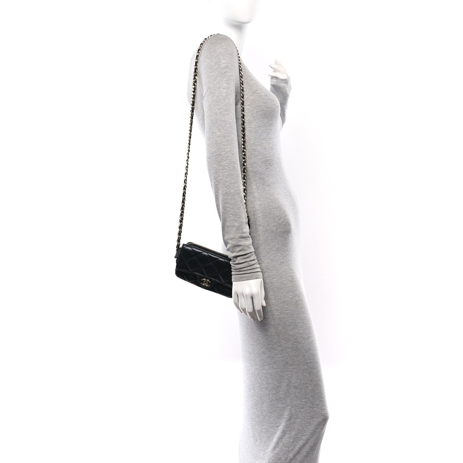 Chanel Lambskin Quilted Resin Bi-Color Flap Phone Holder With Chain Black 2 of 12