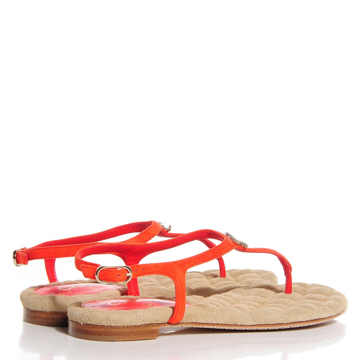 Chanel Suede Crystal Dubai CC Thong Sandals 36.5 Orange 4 of 6
