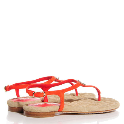 Chanel Suede Crystal Dubai CC Thong Sandals 36.5 Orange 4 of 6
