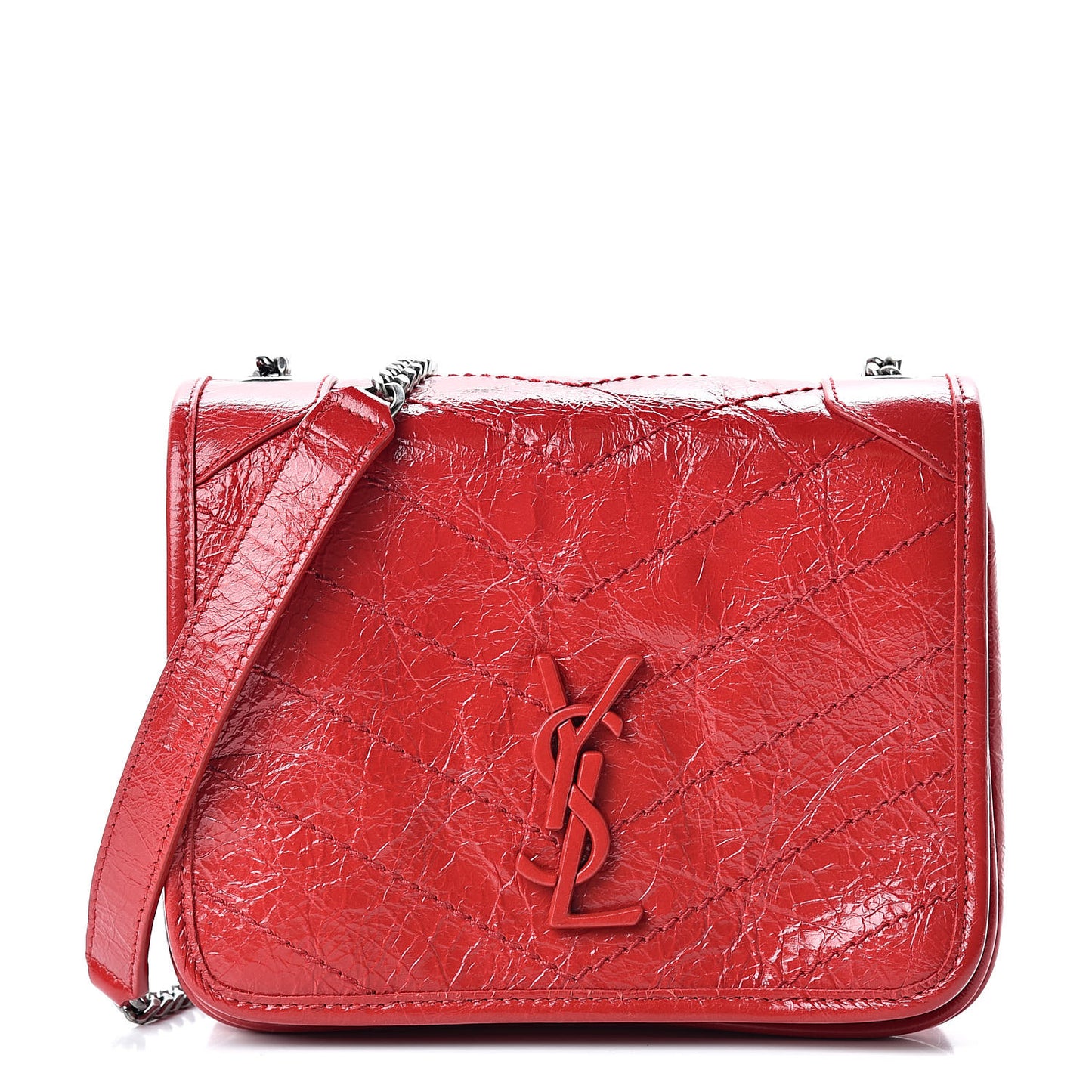 Crinkled Calfskin Matelasse Monogram Niki Chain Wallet Red