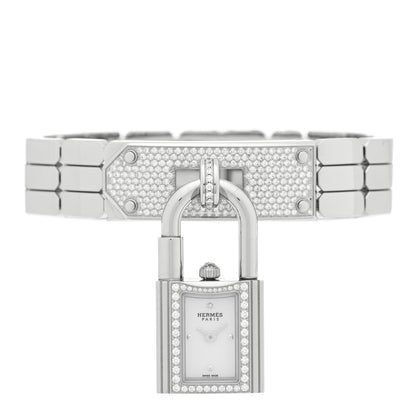 Hermes Stainless Steel Diamond Pave 16mm Kelly Quartz Watch 1 of 4