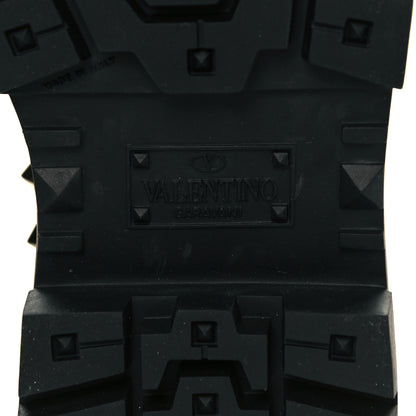 Valentino Garavani Calfskin Nylon Quilted Waterproof Rockstud 40mm Biker Boots 39 Black 6 of 9