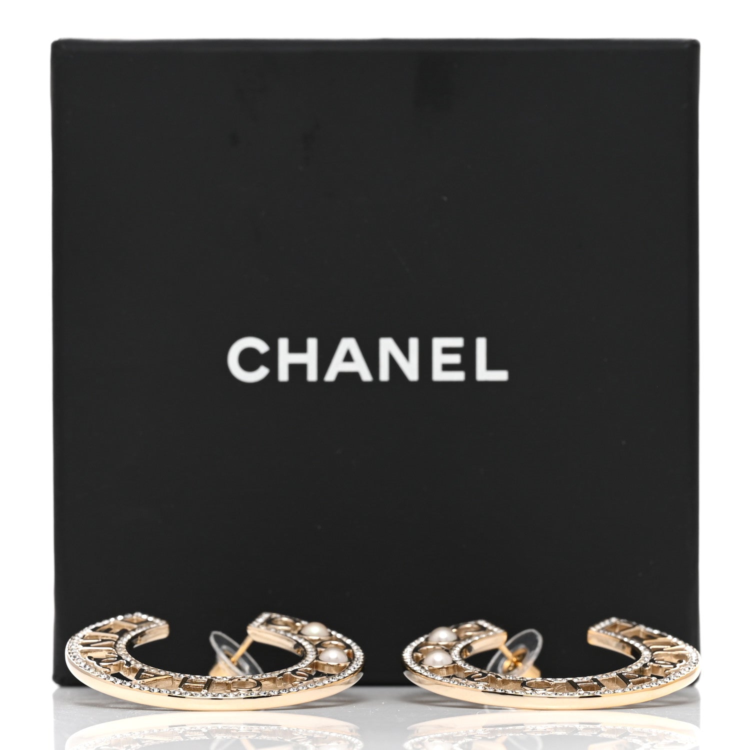 Chanel Crystal Pearl Bow-tiful CC Hoop Earrings Gold 5 of 5