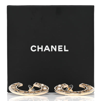 Chanel Crystal Pearl Bow-tiful CC Hoop Earrings Gold 5 of 5