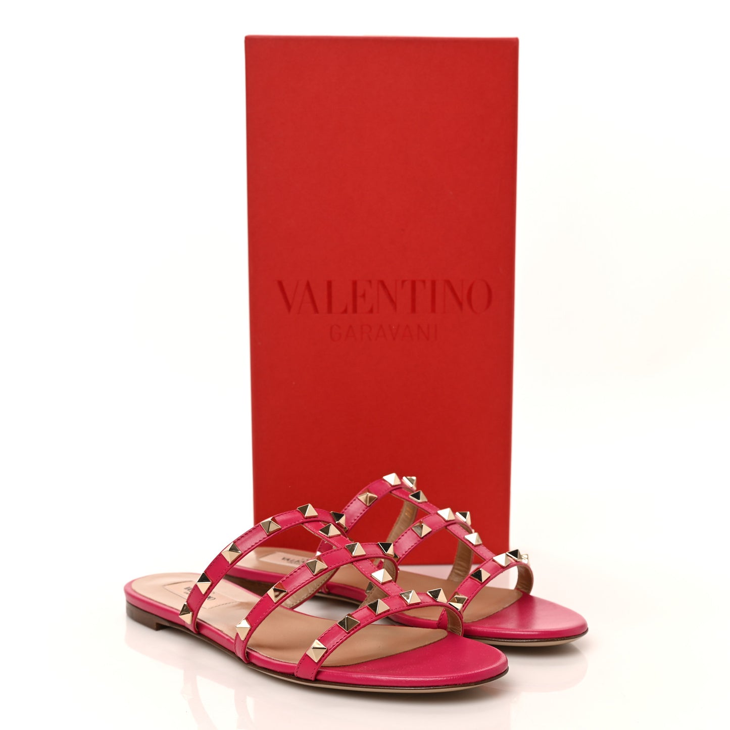 Nappa Rockstud Caged Flat Slide Sandals 37 Magenta