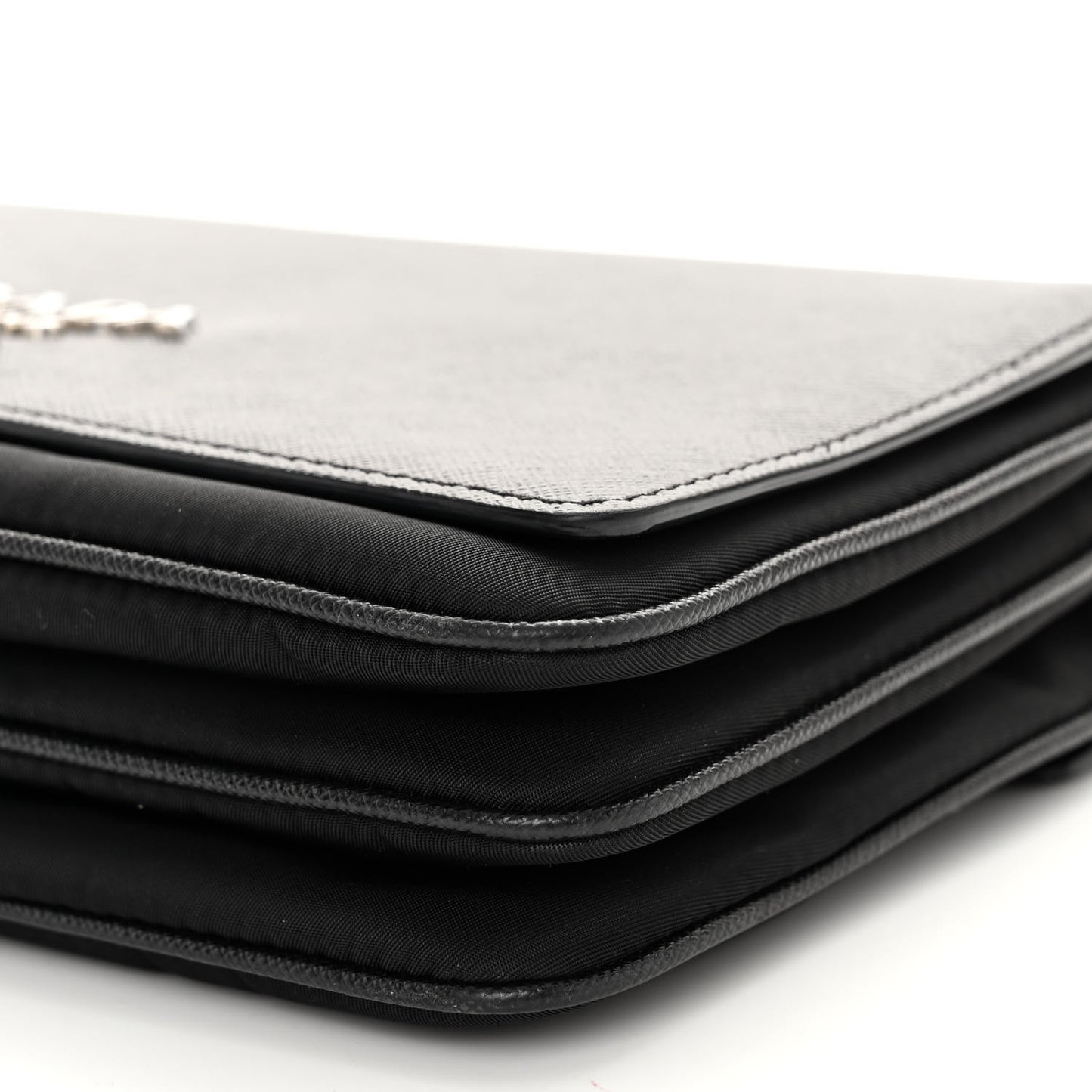 Saffiano Tessuto Nylon Chain Shoulder Bag Black