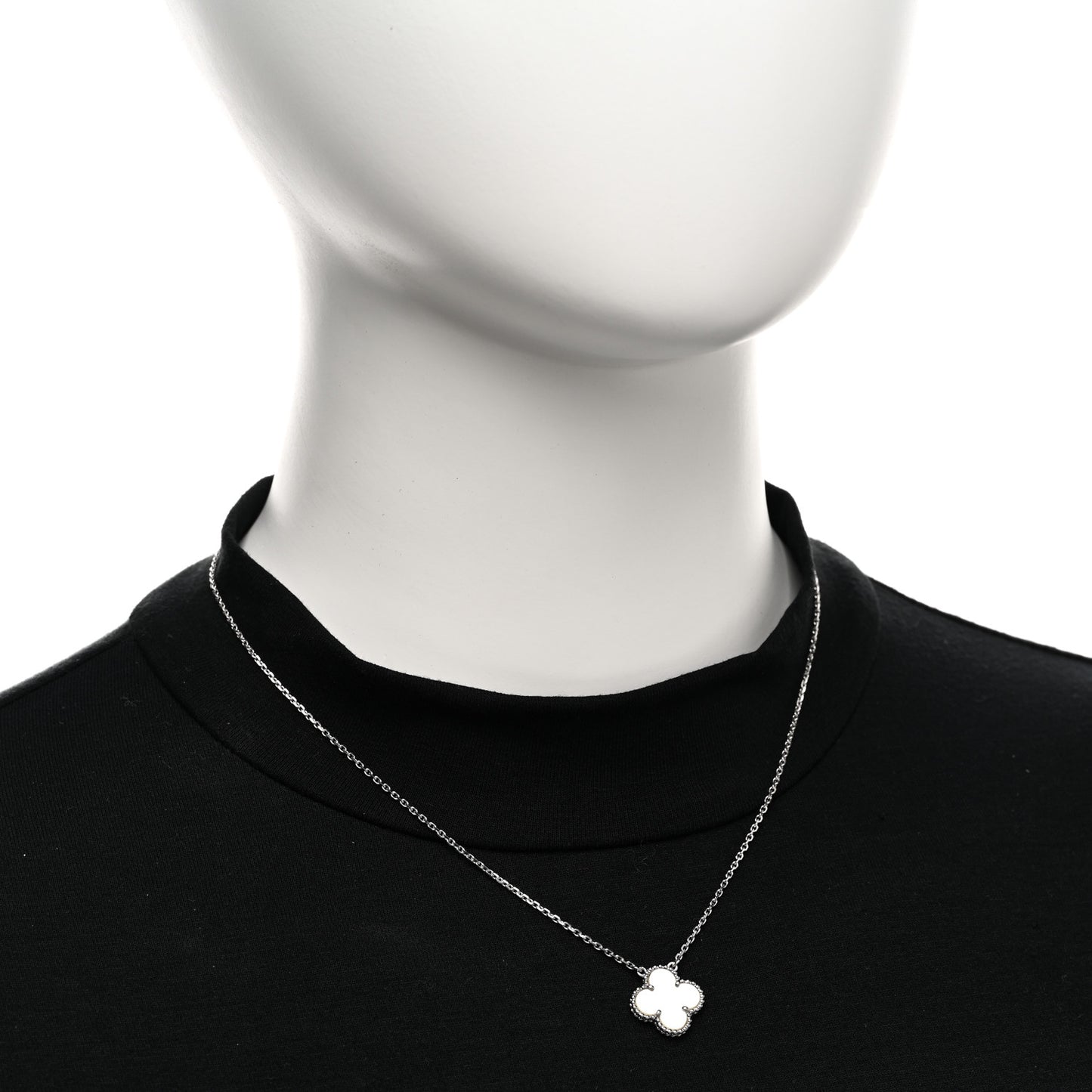 18K White Gold Mother Of Pearl Vintage Alhambra Pendant Necklace