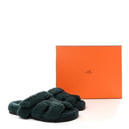 Hermes Woolskin Womens Chypre Sandals 40 Vert Anglais 8 of 8