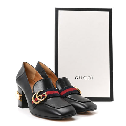 Gucci Malaga Kid Web Pearl Embellished Peyton 75mm Loafer Pumps 37 Black 10 of 10