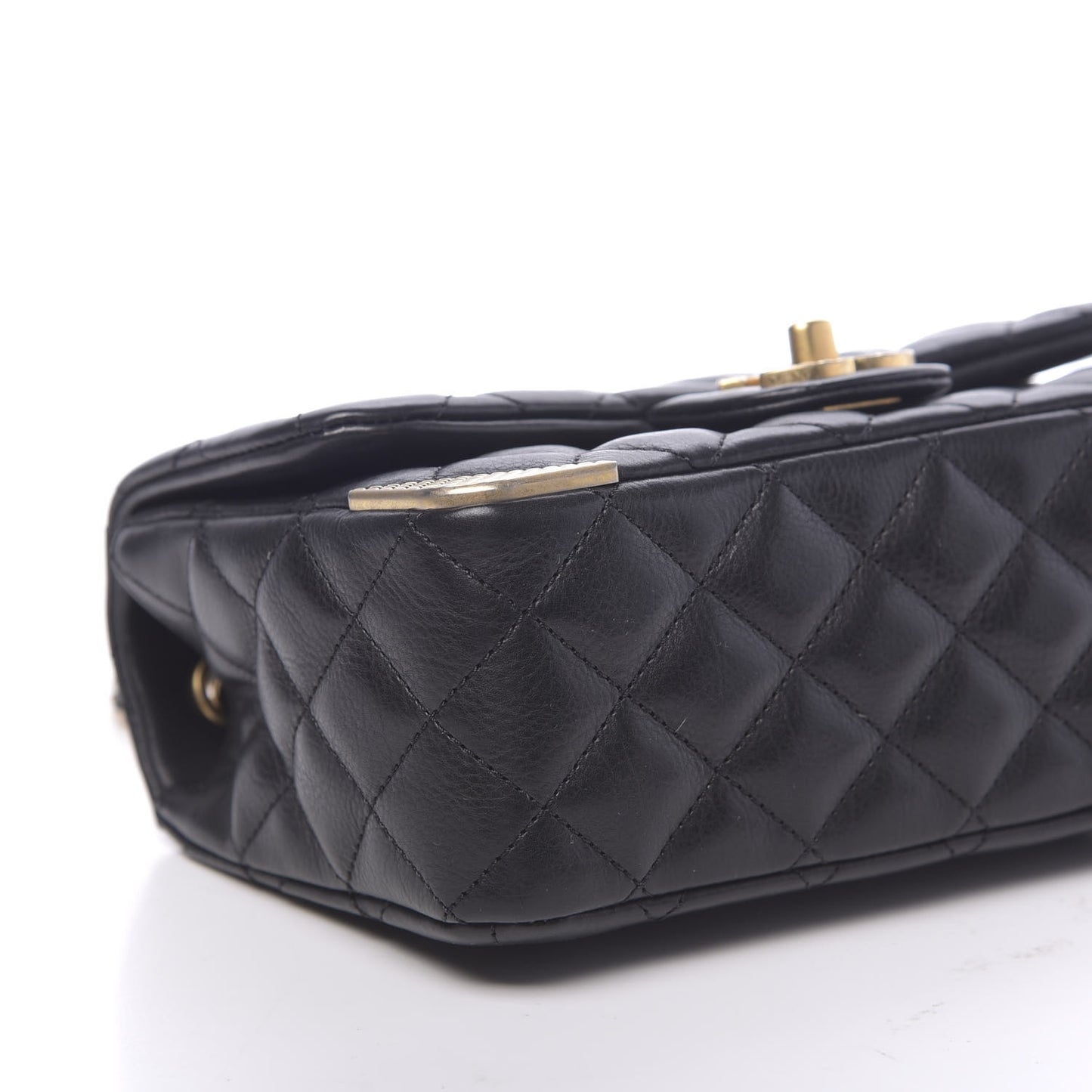Calfskin Quilted Mini Rock The Corner Flap Black
