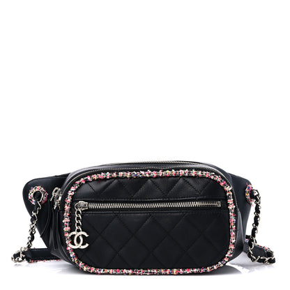Chanel Lambskin Tweed Quilted Elegant Trim Waist Belt Bag Black 1 of 10