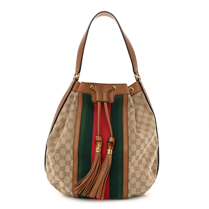 Gucci Monogram Web Rania Drawstring Shoulder Bag Sand 1 of 9