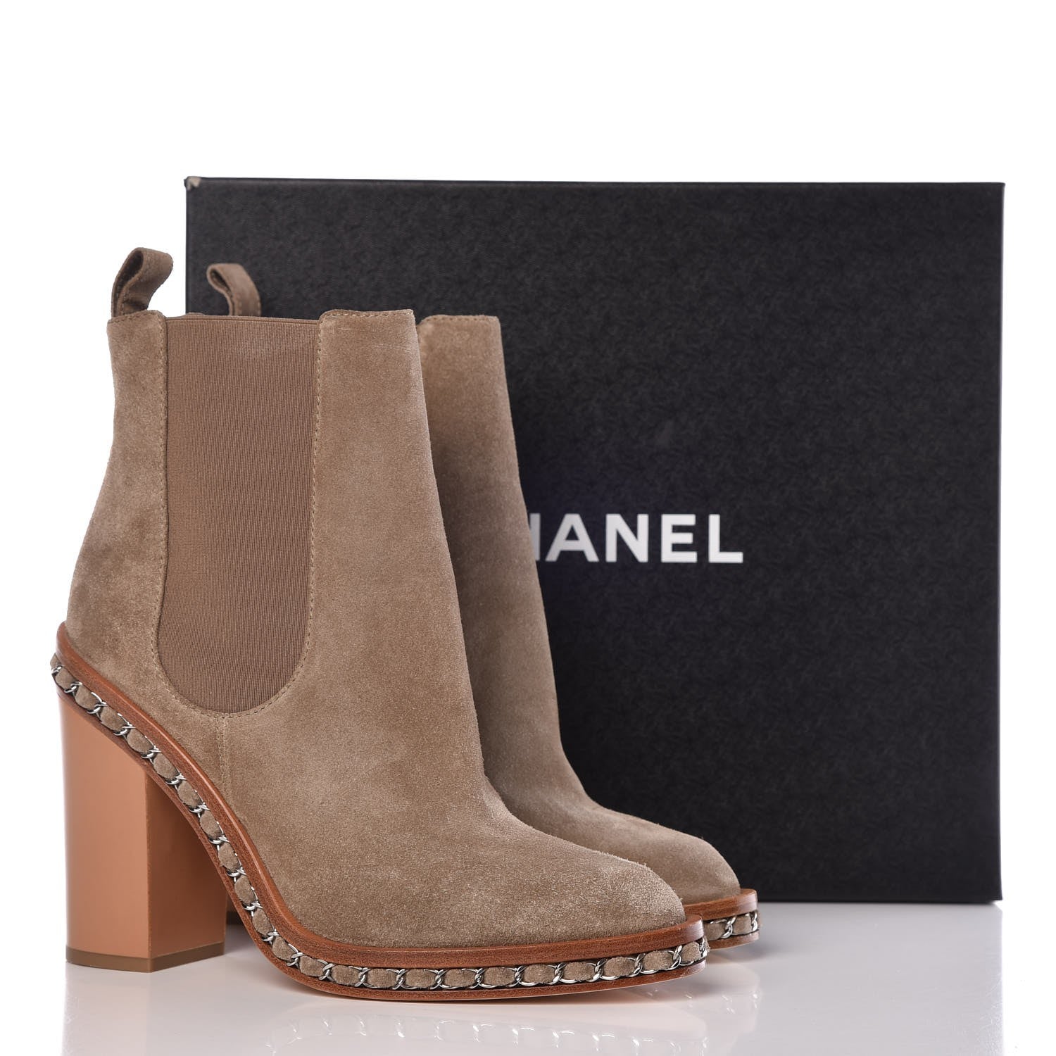 Chanel Suede Chain Around Elastic Boots 39.5 Light Brown 10 of 10