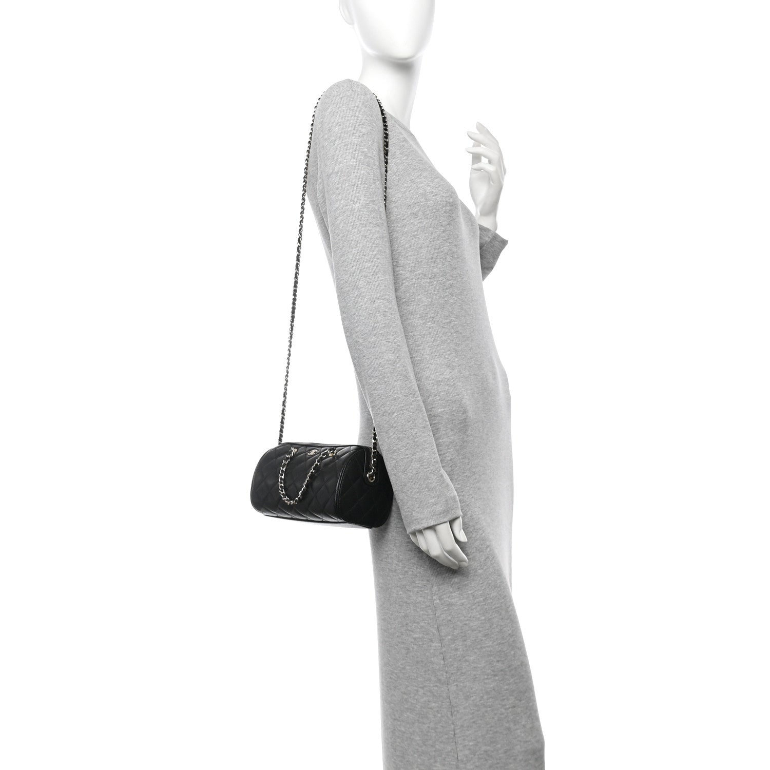 Chanel Caviar Quilted Barrel Clutch With Chain Black 2 of 11