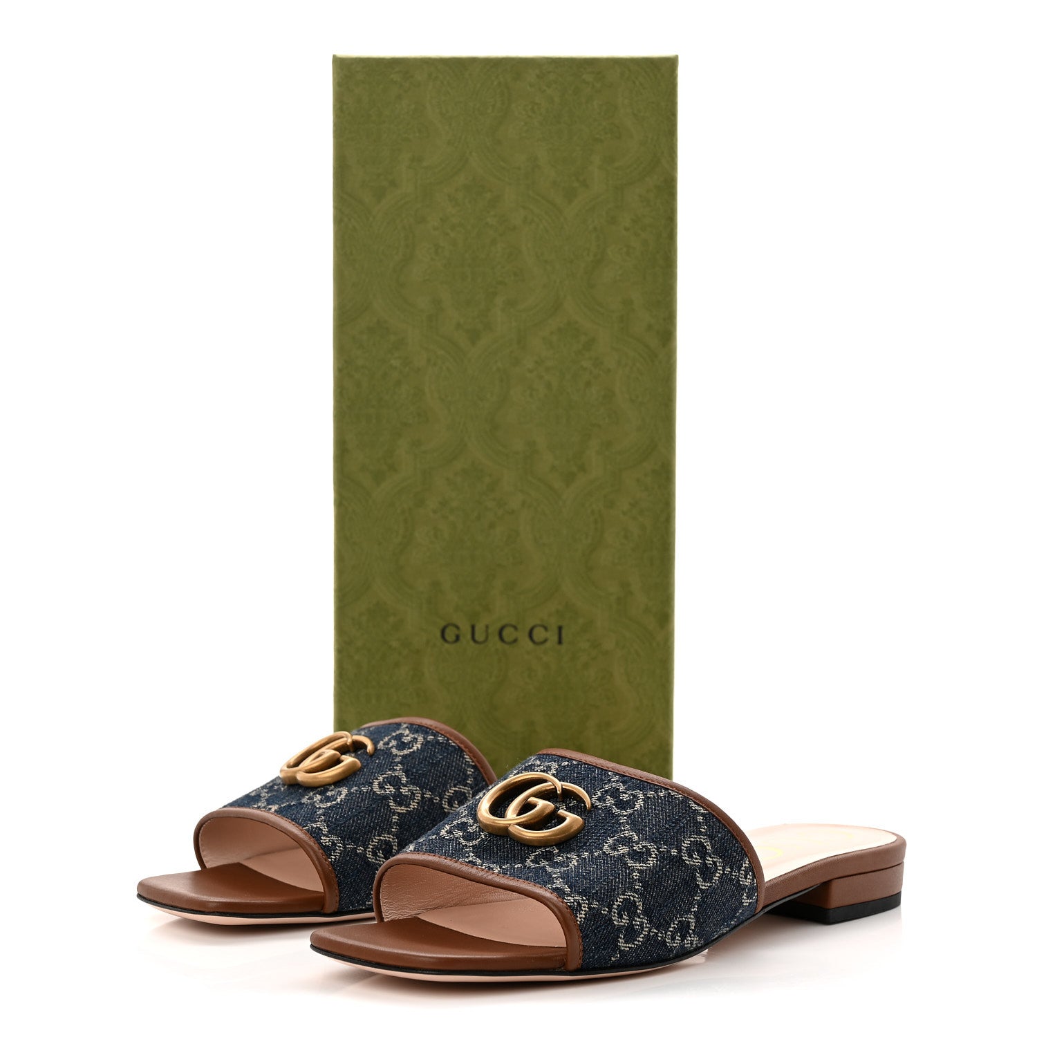 Gucci New Denim GG Monogram Miro Soft Calfskin Jolie Slide Sandals 38.5 Blue Tea Cuir Epilogue 10 of 10