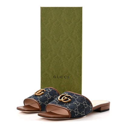 Gucci New Denim GG Monogram Miro Soft Calfskin Jolie Slide Sandals 38.5 Blue Tea Cuir Epilogue 10 of 10