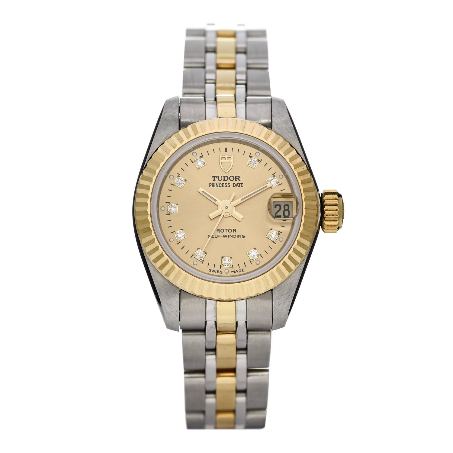 TUDOR Stainless Steel 18K Yellow Gold Diamond 23mm Princess Date Automatic Watch Champagne 92513 1 of 4