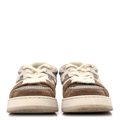 Fendi Calfskin Suede Houndstooth Fendi Match Low Top Sneakers 37 Cream Brown 3 of 11