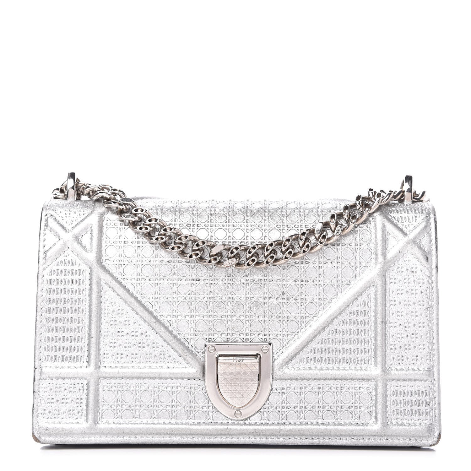 Christian Dior Metallic Calfskin Micro-Cannage Mini Diorama Flap Bag Silver 1 of 9