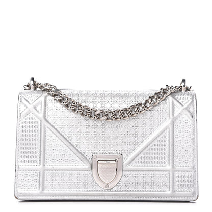 Christian Dior Metallic Calfskin Micro-Cannage Mini Diorama Flap Bag Silver 1 of 9