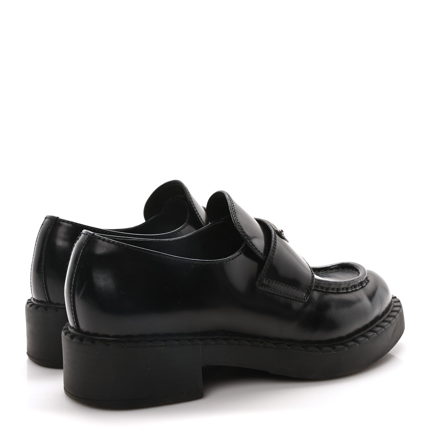 Prada Spazzolato Metal Triangle Logo 50mm Loafers 37 Black 5 of 8