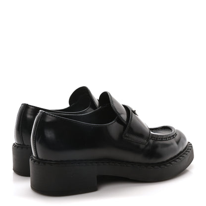 Prada Spazzolato Metal Triangle Logo 50mm Loafers 37 Black 5 of 8