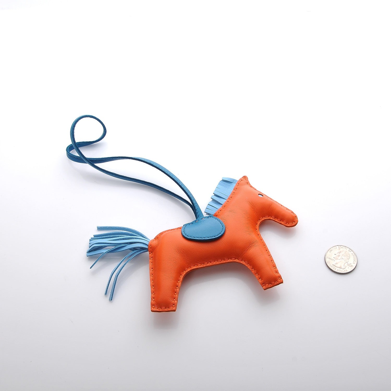 Hermes Milo Lambskin Grigri Rodeo Horse Bag Charm MM Feu Celeste Bleu Izmir 2 of 5