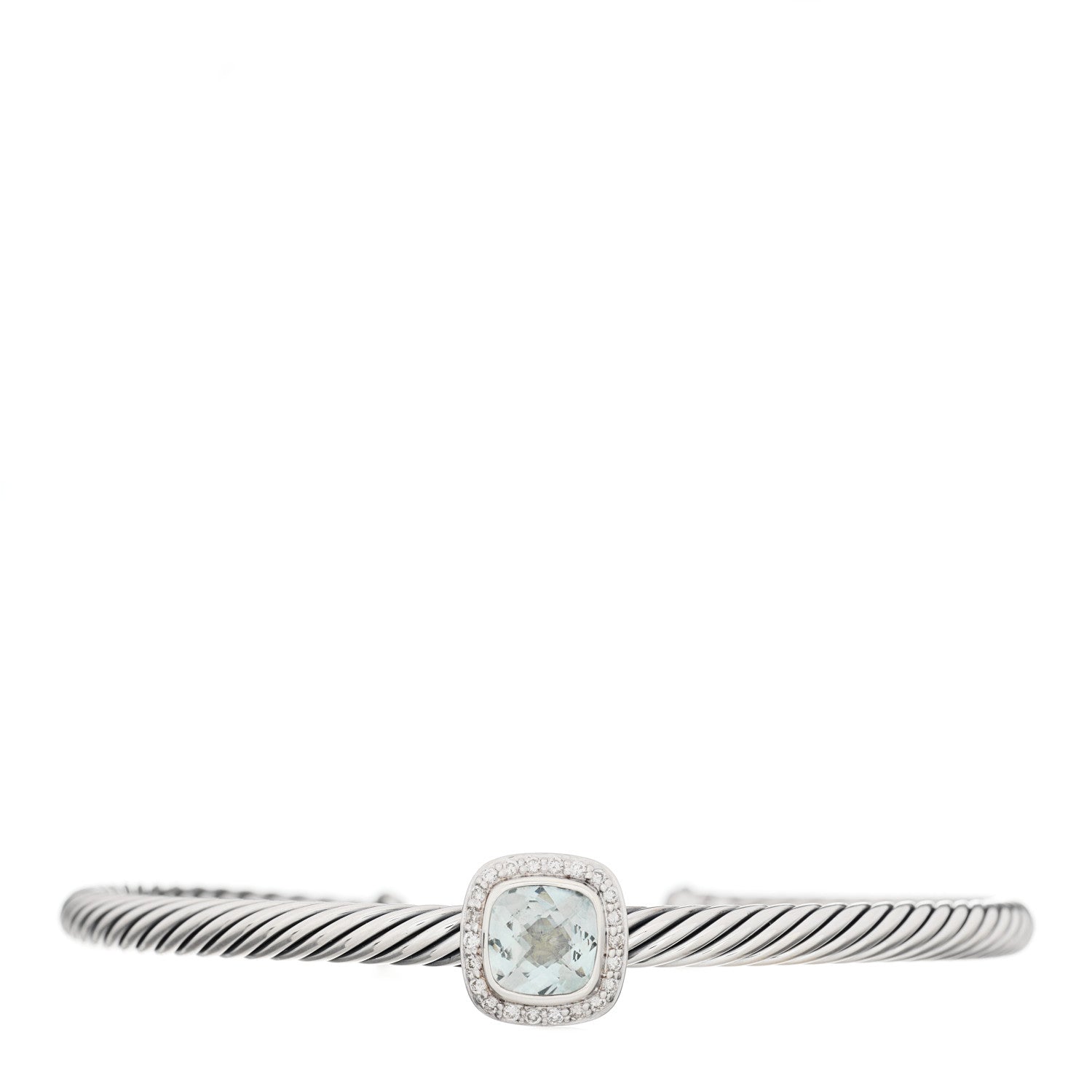 David Yurman Sterling Silver Diamond Prasiolite 4mm Noblesse Cable Bracelet 1 of 3