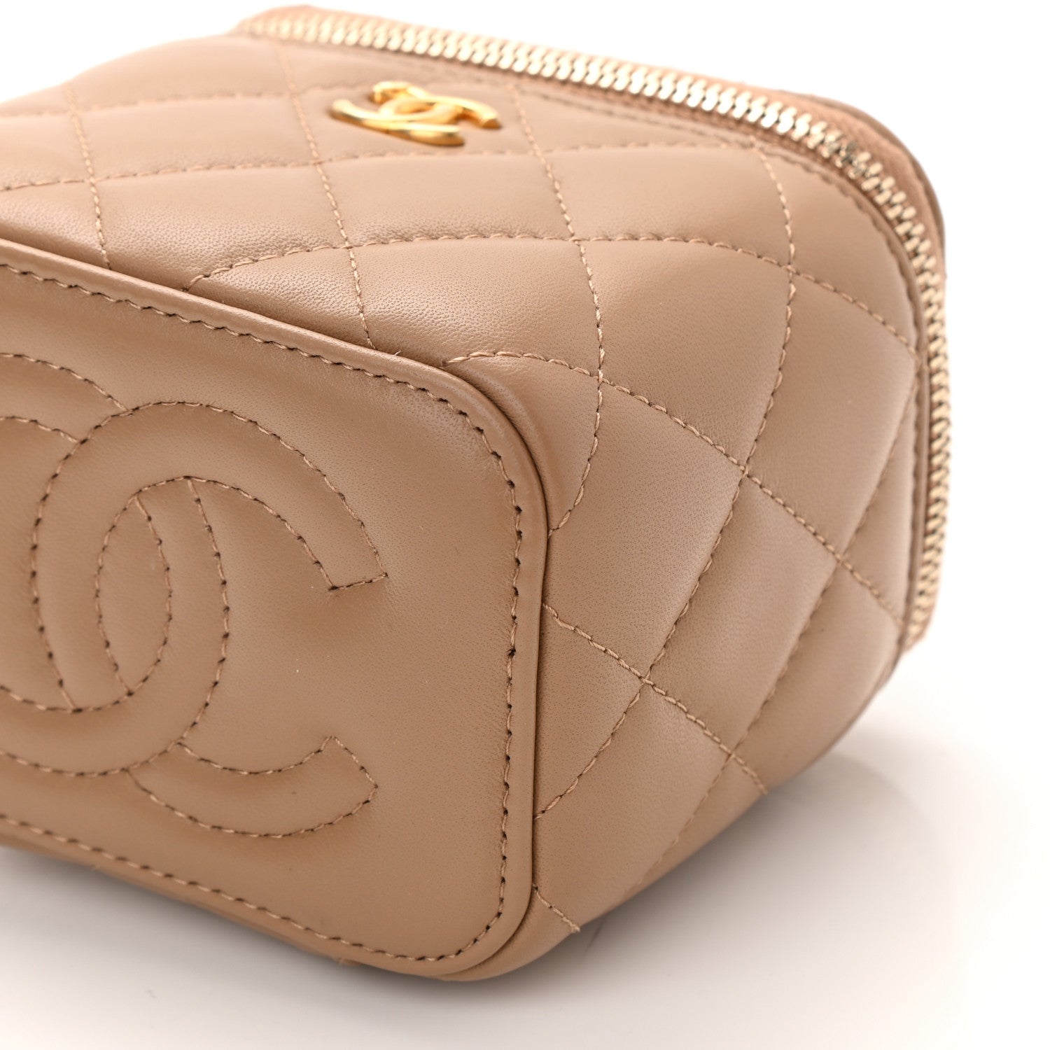 Chanel Lambskin Quilted Pearl Crush Mini Vanity Case With Chain Beige 11 of 12