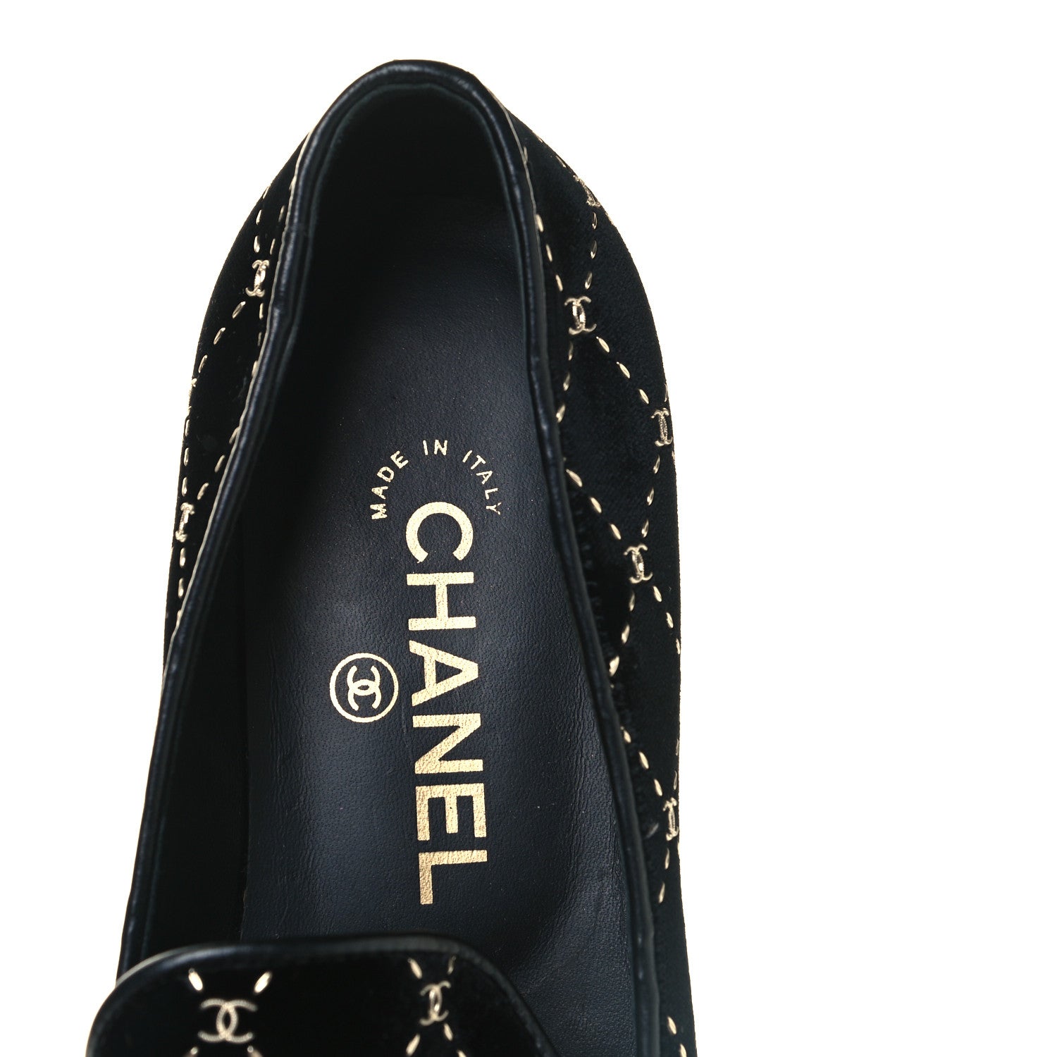 Chanel Velvet Mocassin Loafers 36.5 Black 6 of 9