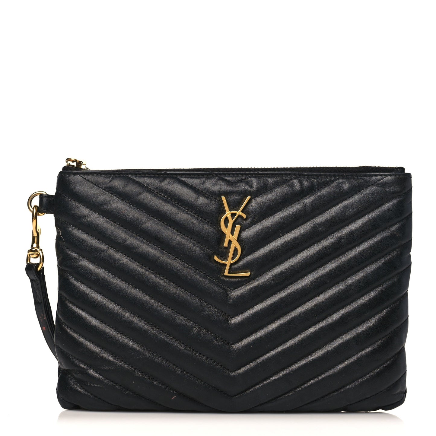 Calfskin Matelasse Chevron Monogram A5 Wristlet Black