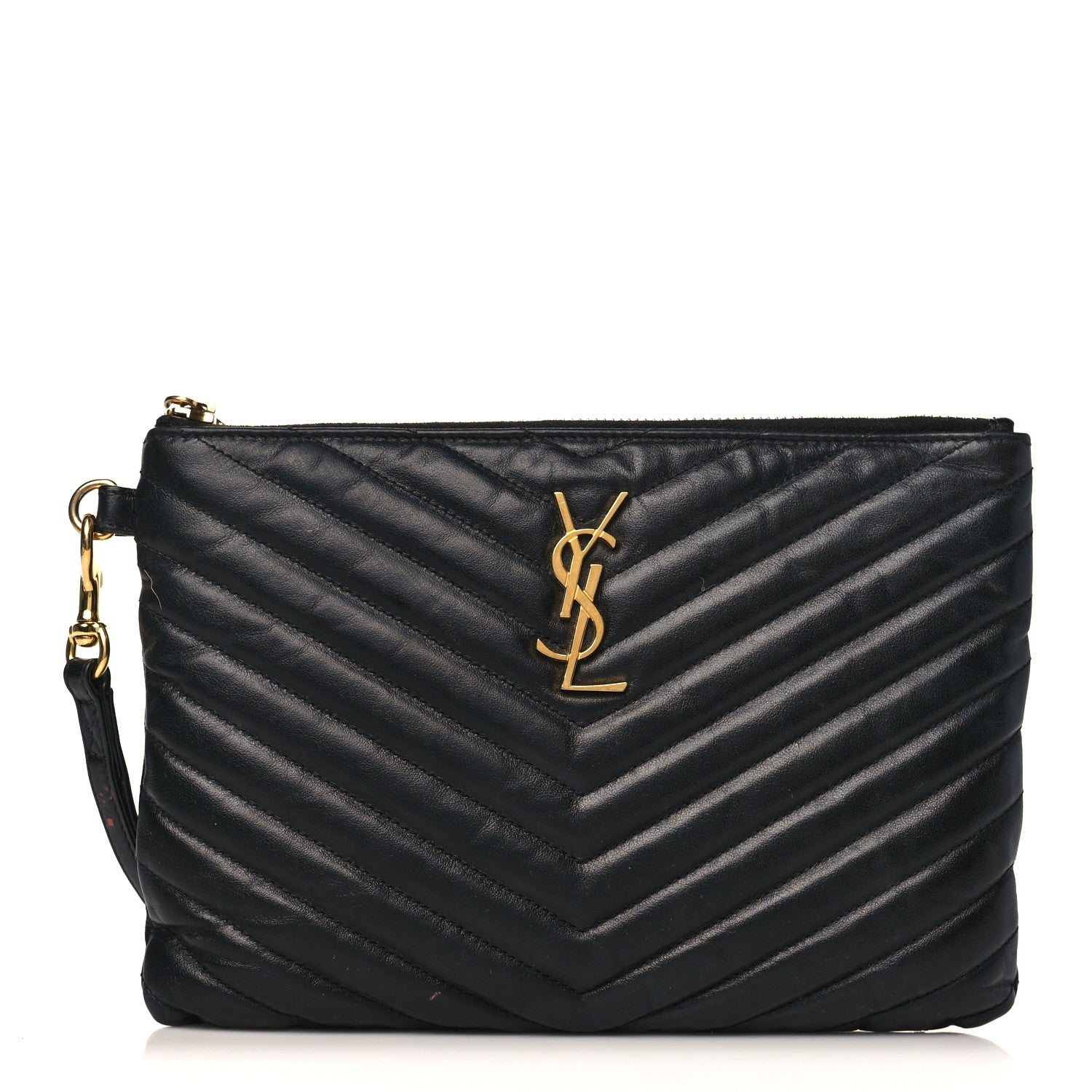 Saint Laurent Calfskin Matelasse Chevron Monogram A5 Wristlet Black 1 of 10