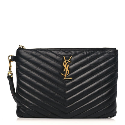 Saint Laurent Calfskin Matelasse Chevron Monogram A5 Wristlet Black 1 of 10