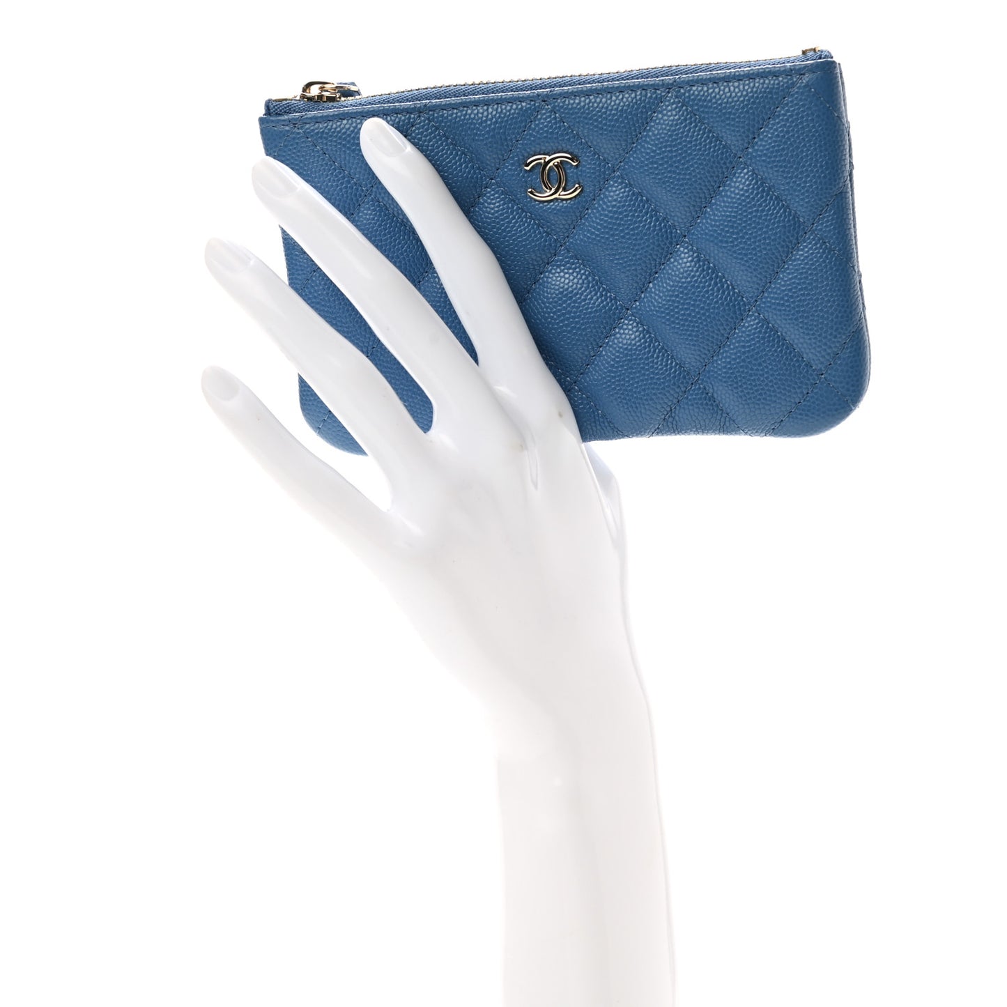 Caviar Quilted Small Cosmetic Case Blue