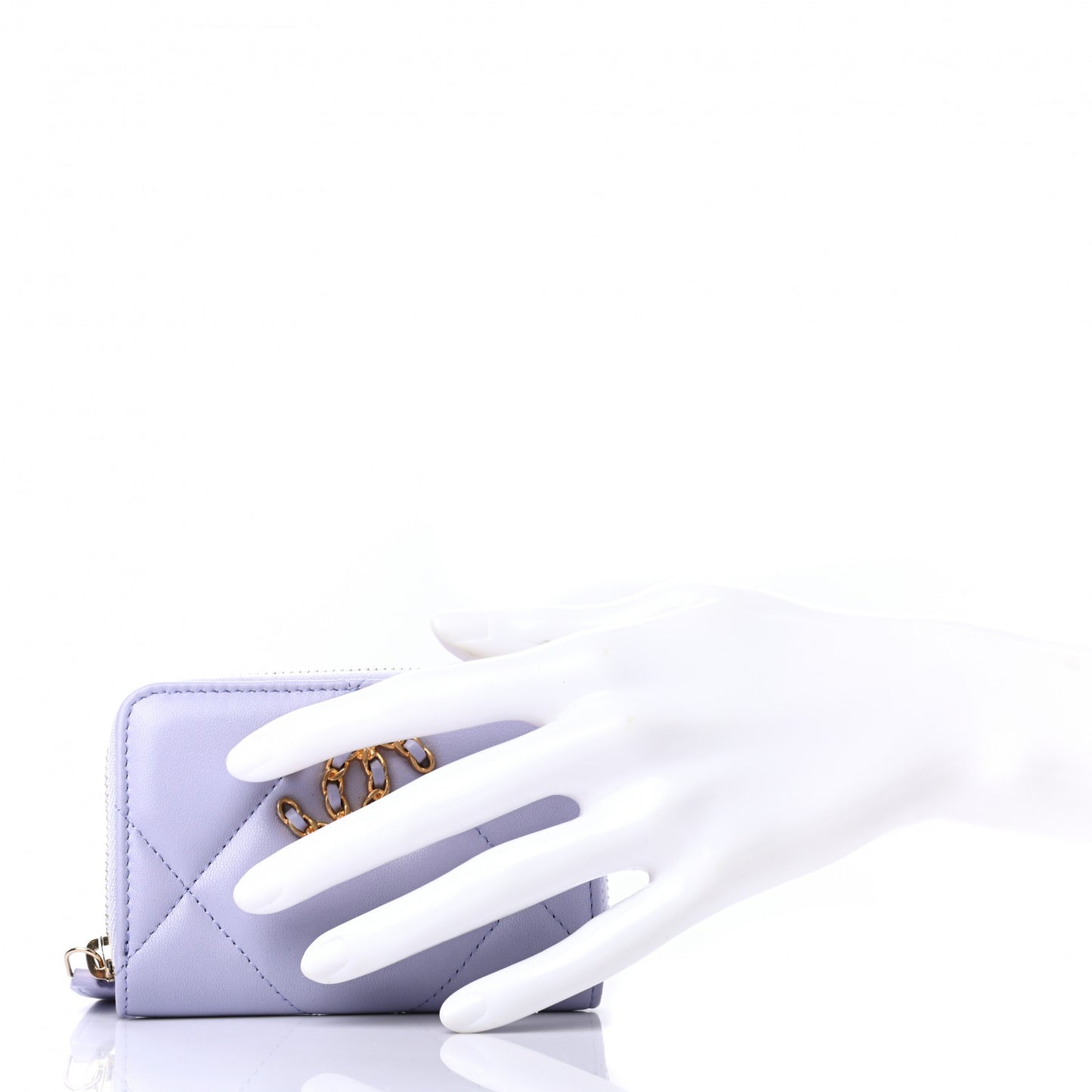 Lambskin Quilted Chanel 19 Zip Around Coin Purse Wallet Light Purple