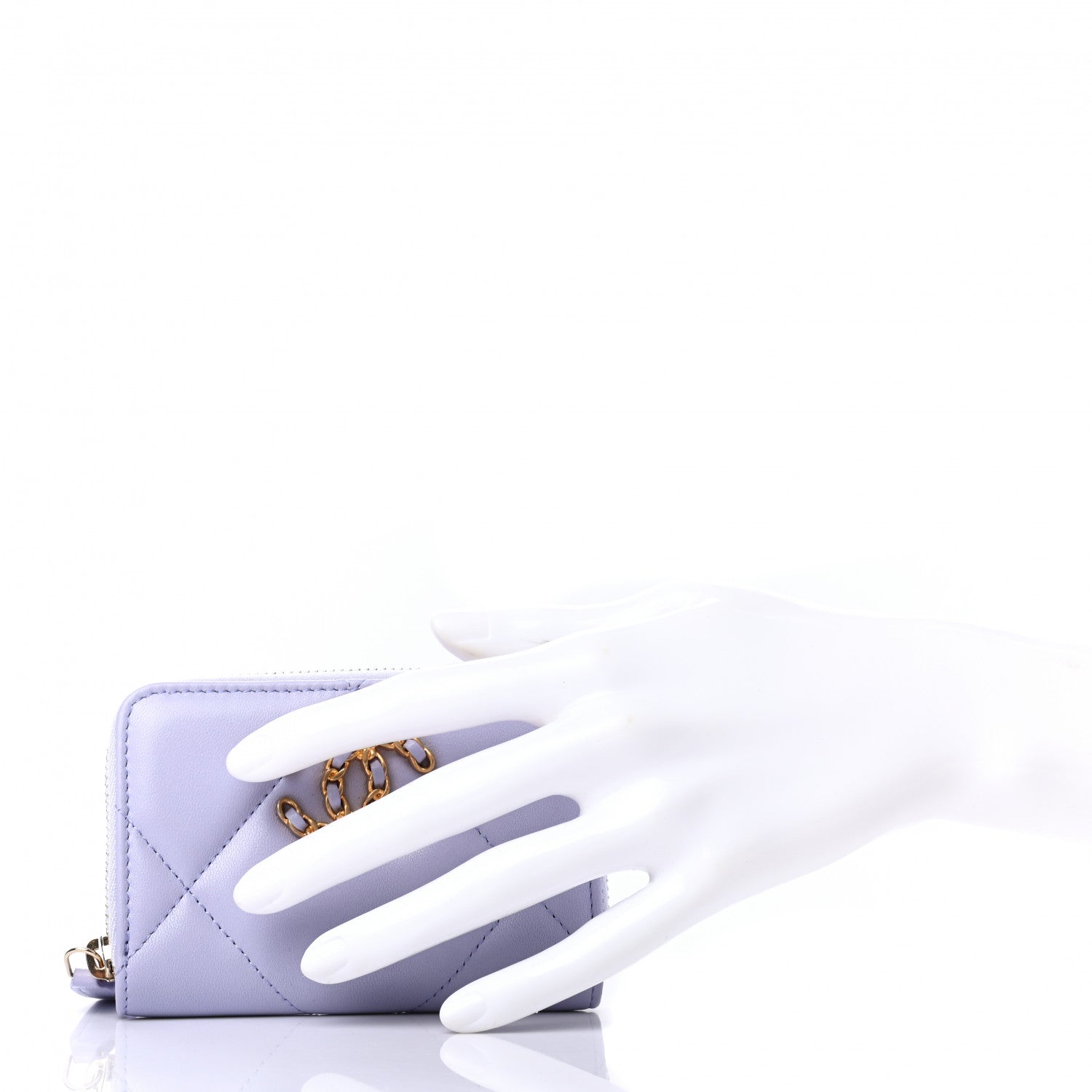 Chanel Lambskin Quilted Chanel 19 Zip Around Coin Purse Wallet Light Purple 2 of 7