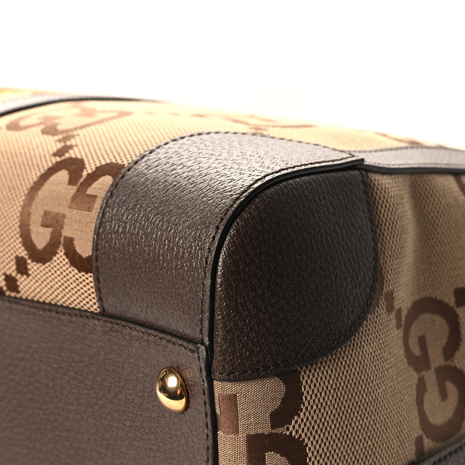 Gucci Monogram Jumbo GG Textured Dollar Calfskin Web Large Duffle Bag Camel Ebony 9 of 12