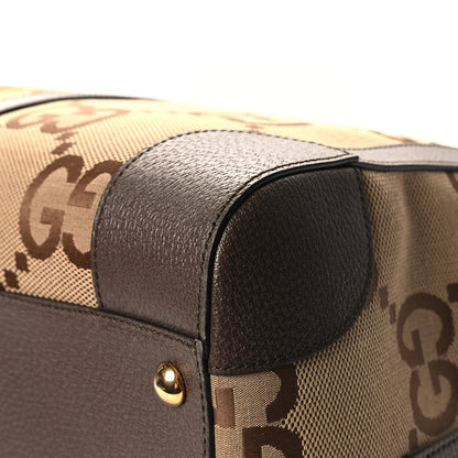 Gucci Monogram Jumbo GG Textured Dollar Calfskin Web Large Duffle Bag Camel Ebony 9 of 12