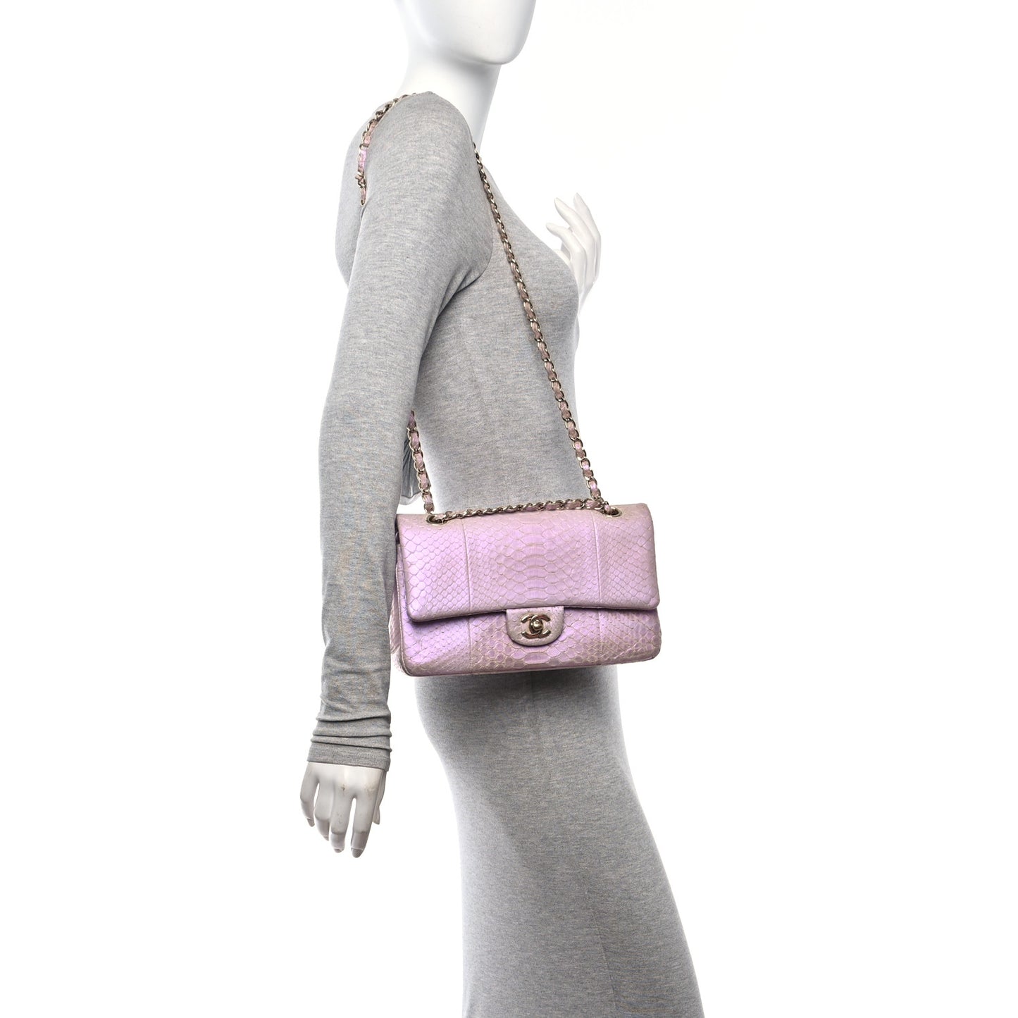Metallic Snakeskin Medium Double Flap Purple