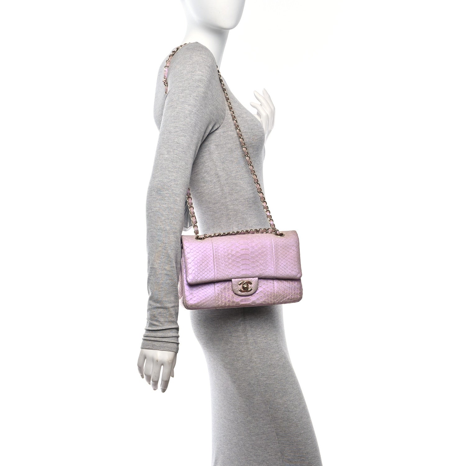 Chanel Metallic Snakeskin Medium Double Flap Purple 2 of 10