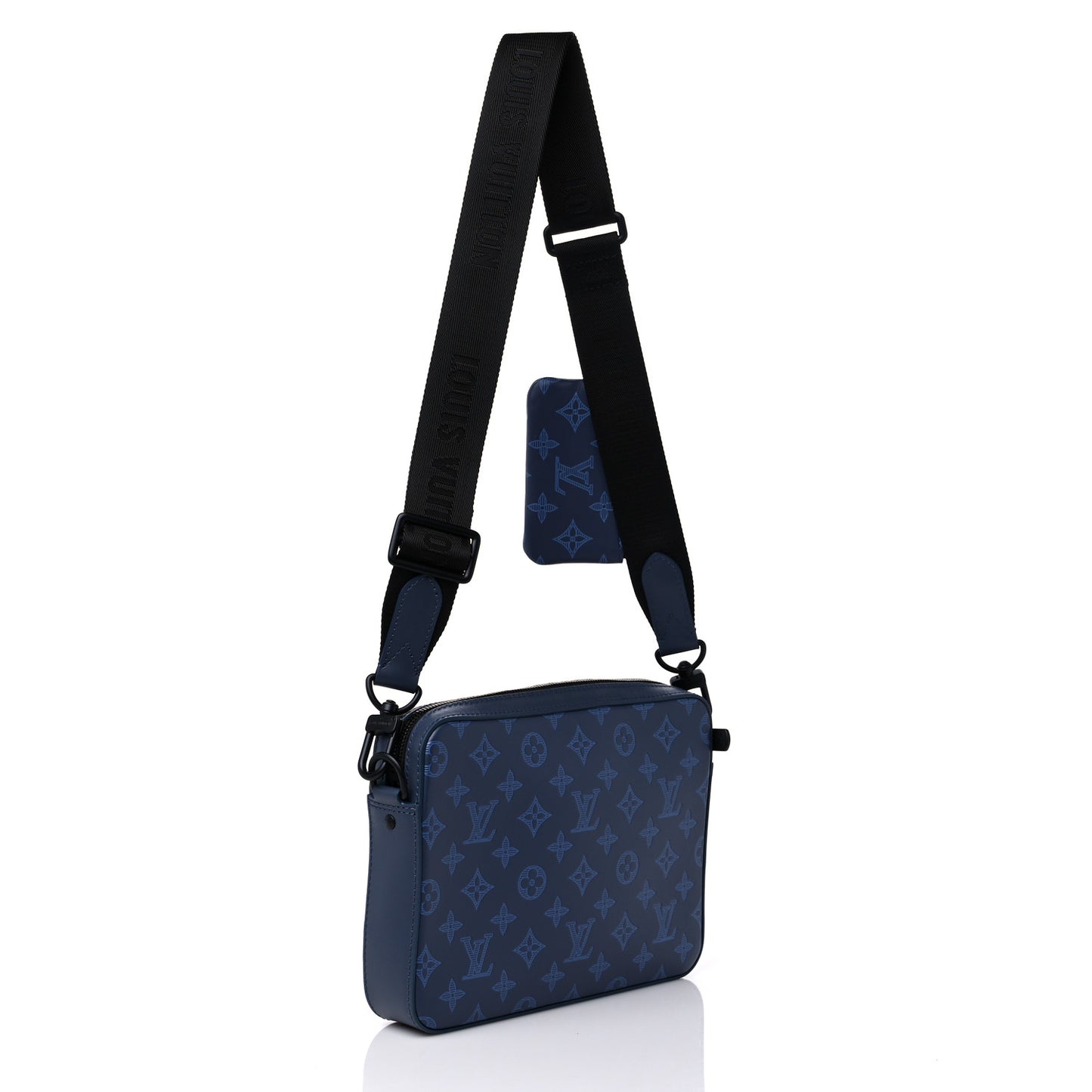 Calfskin Monogram Shadow Duo Messenger Navy Blue
