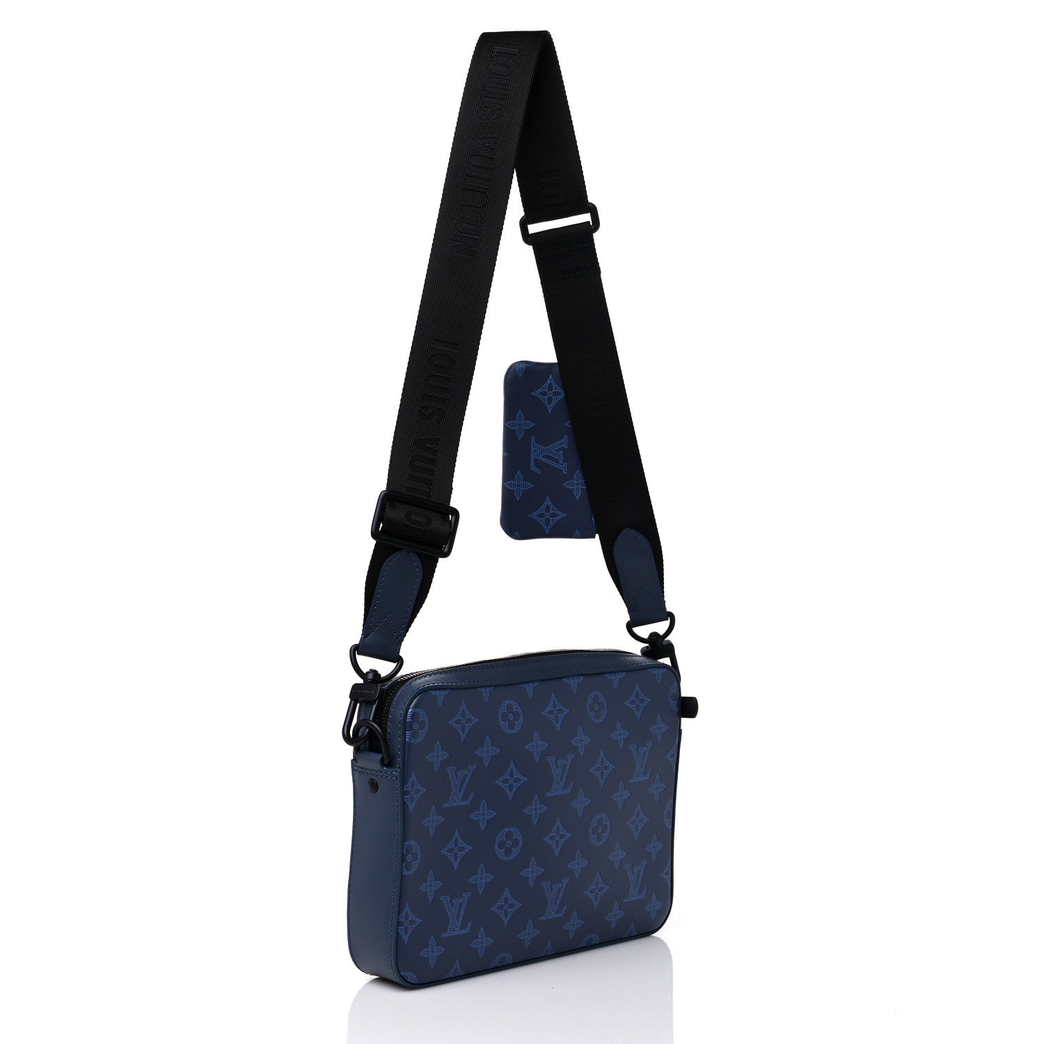 Louis Vuitton Calfskin Monogram Shadow Duo Messenger Navy Blue 2 of 9