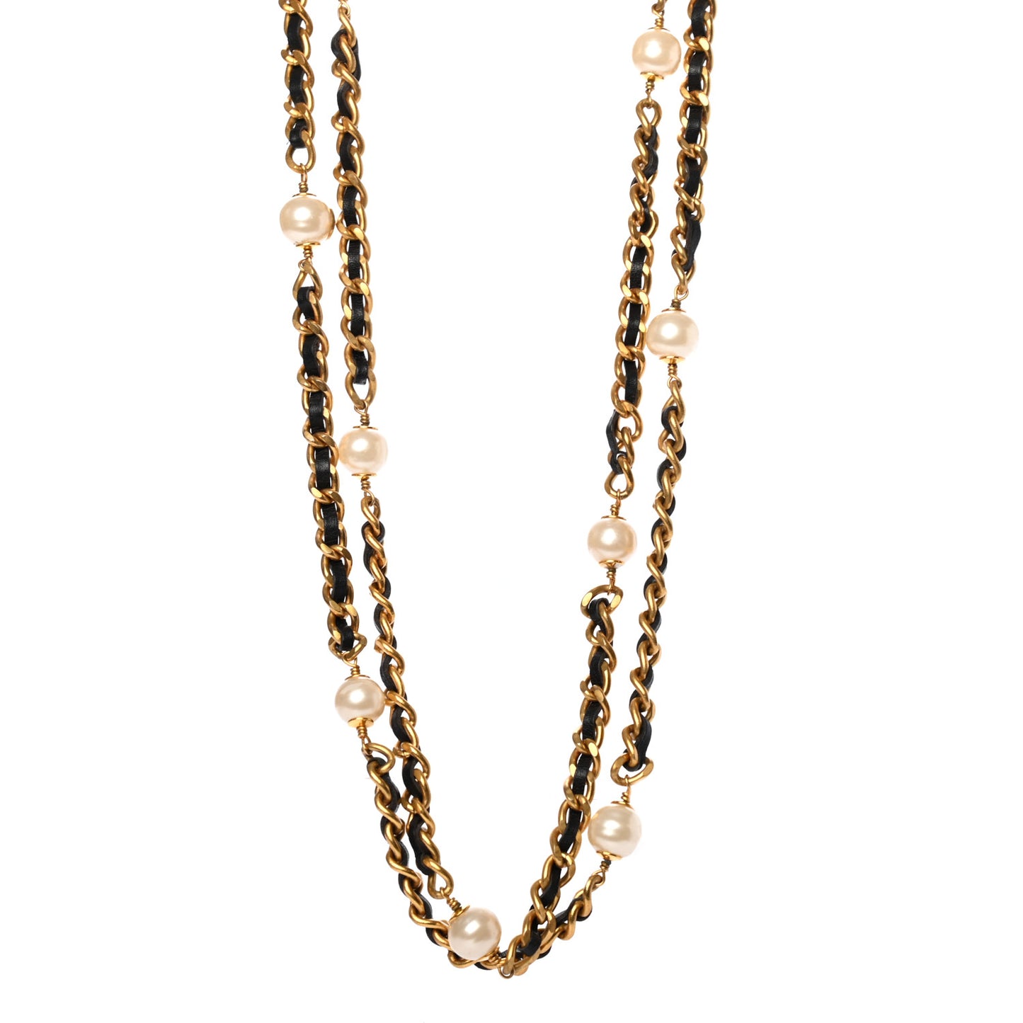 Lambskin Pearl Chain Necklace Black Gold