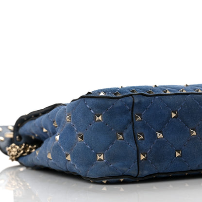 Valentino Garavani Suede Medium Rockstud Spike Shoulder Bag Blue 7 of 8
