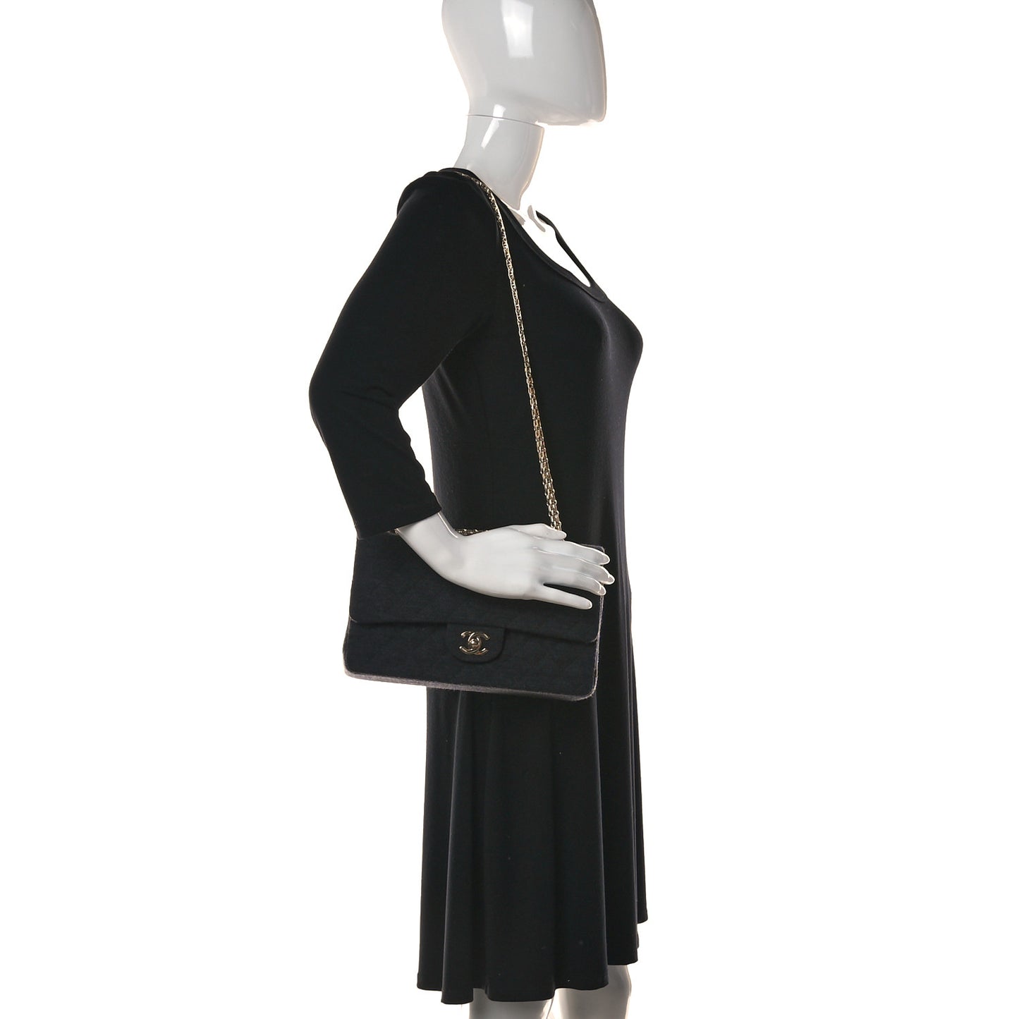 Jersey Quilted Medium Bijoux Chain Double Flap Gray
