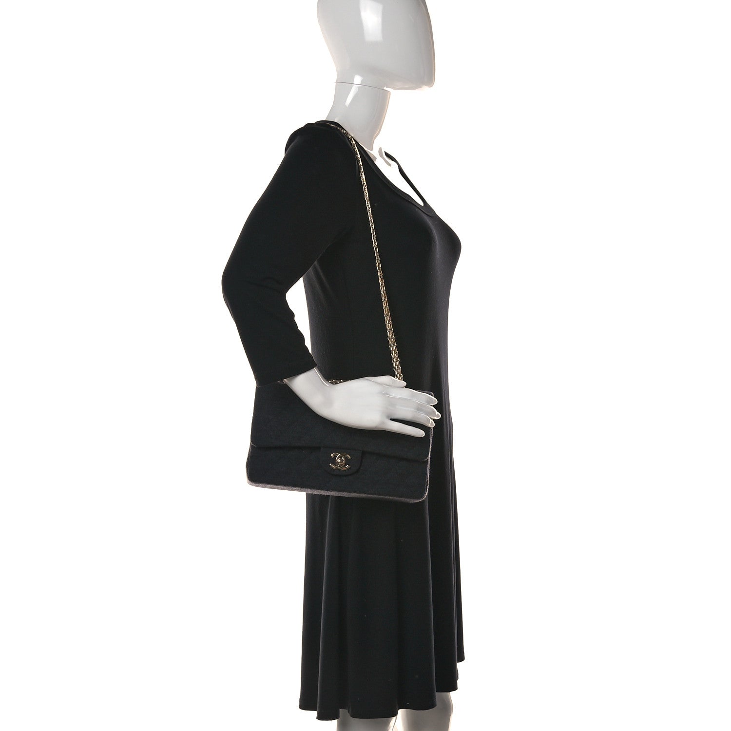 Chanel Jersey Quilted Medium Bijoux Chain Double Flap Gray 2 of 10