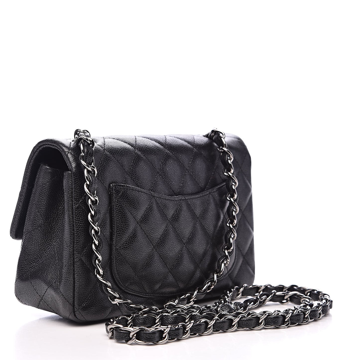 Iridescent Caviar Quilted Mini Rectangular Flap Black