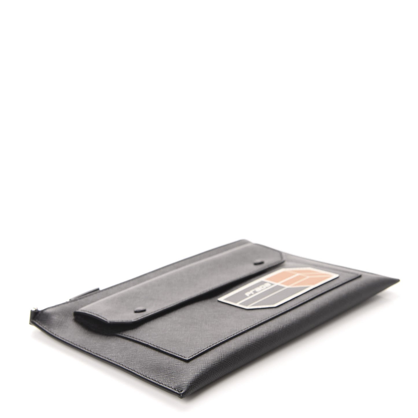 Saffiano Patch Logo Clutch Black Arancio