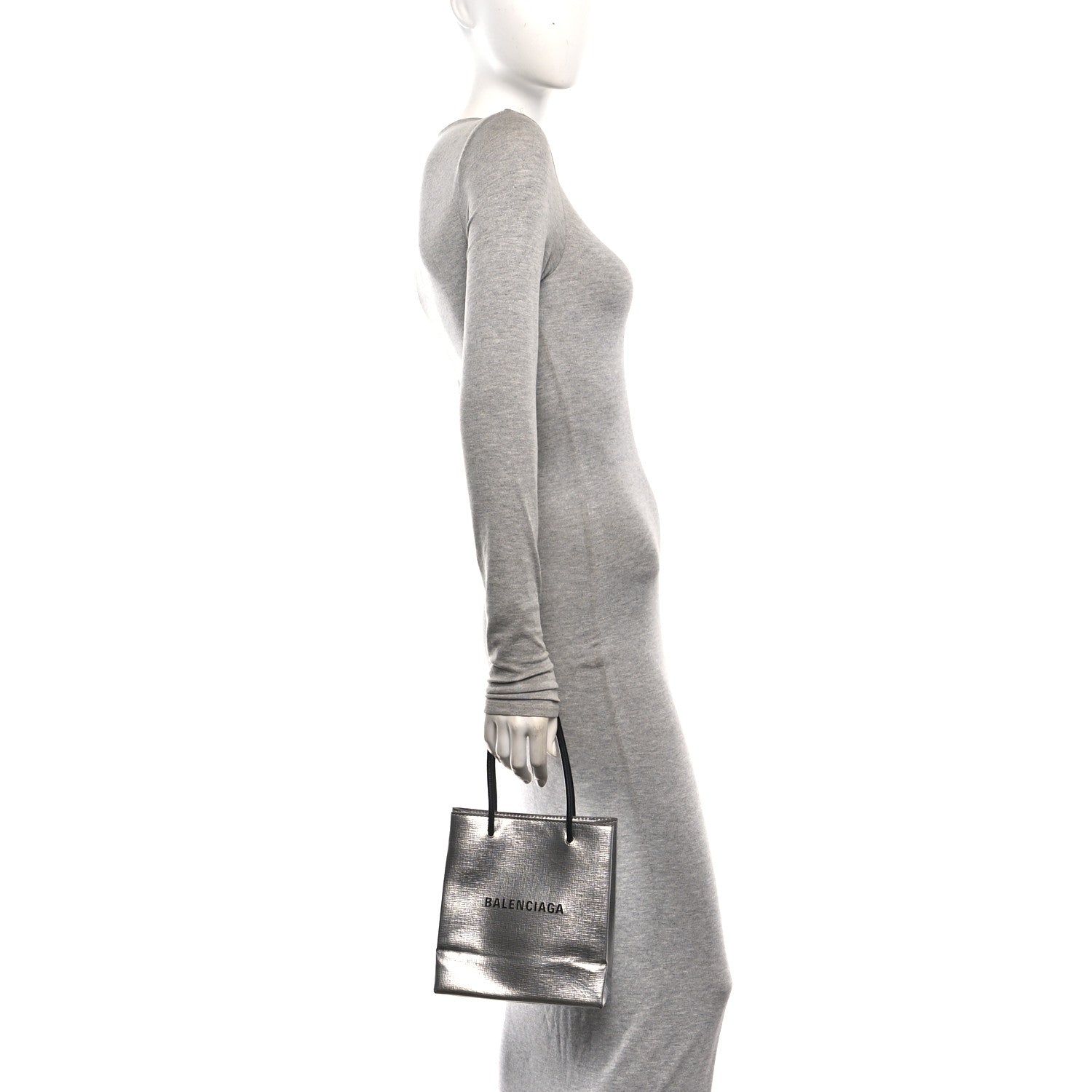 Balenciaga Metallic Squared Calfskin Logo North South Shopper Tote XXS Silver 2 of 12